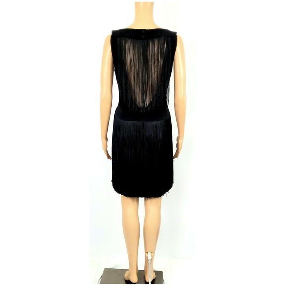 Vintage NANETTE LEPORE   Black Sleeveless Sheath Dress with Fringe Size 4 - Picture 5 of 8